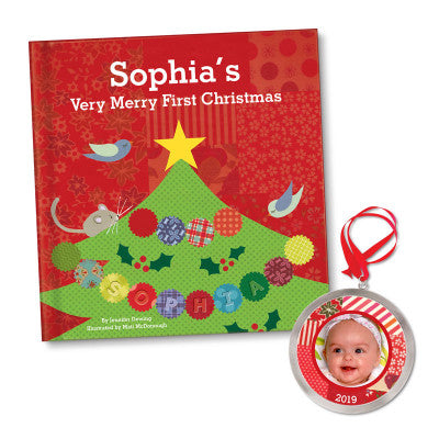 Baby's First Christmas Board Book and Ornament Personalized Gift Set