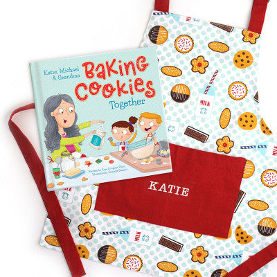 Personalized Book and Apron Baking Christmas Cookies Together Gift Set